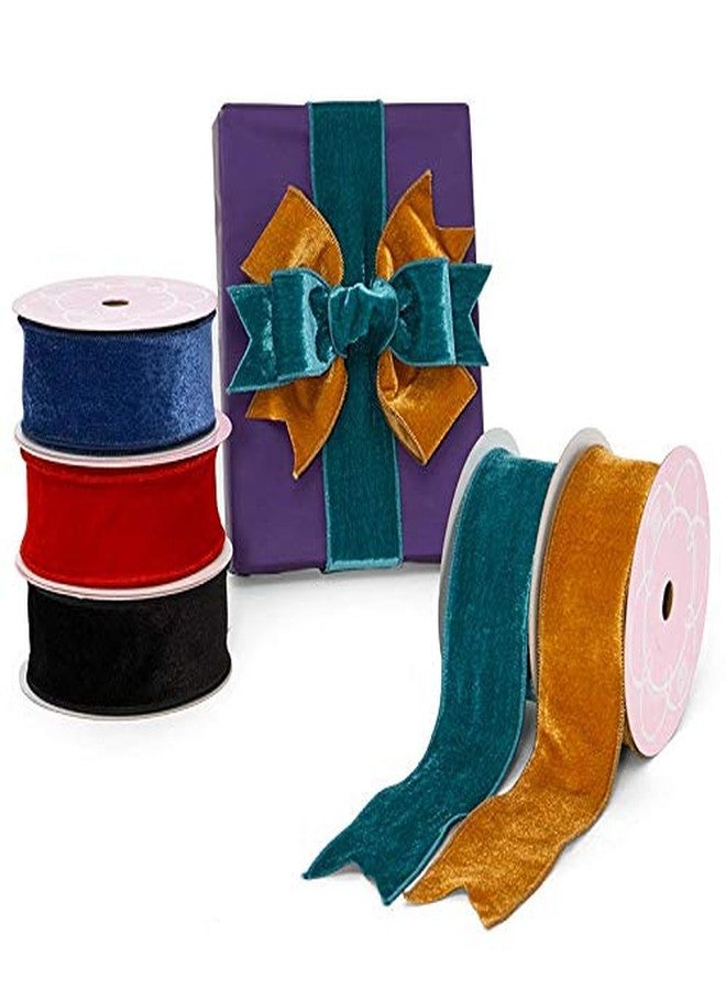 Paper Mart 2 1/2" X 10 Yards Gold Velvet Wired Edge Ribbon - Image 3
